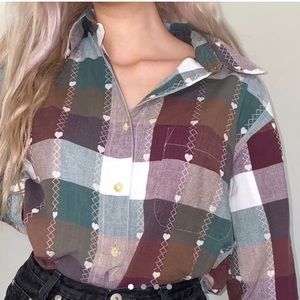 Vintage plaid heart stitch design button down